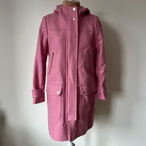 J. Crew Duffle Pink Melton Duffle Wool Full Zip Hooded Winter Coat NWT A8911 0P